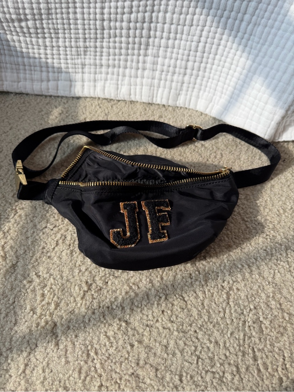 Stoney Clover Lane Black Crossbody Fanny Pack with Gold Embroidered Initials